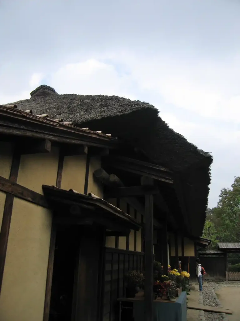 安藤家のわらぶき屋根と何重にも塗られた壁