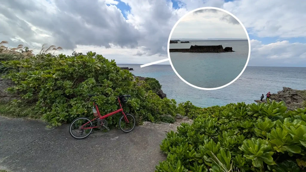 13-09：連道原貝塚展望台から見た三重城（ミーグスク）