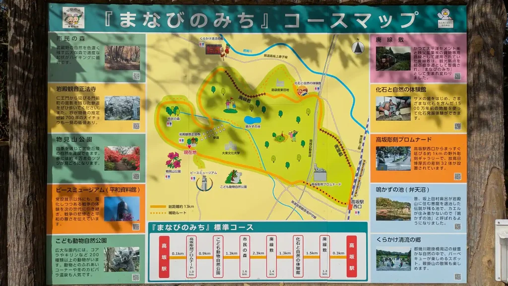 4-02：物見山公園 公衆トイレ前にある「まなびのみち」コースマップ